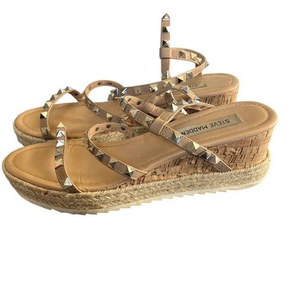 Steve Madden | Shoes | Steve Madden Wedges | Poshmark Steve Madden 9 Pirno Nude Wedge Sandals Silver Studded